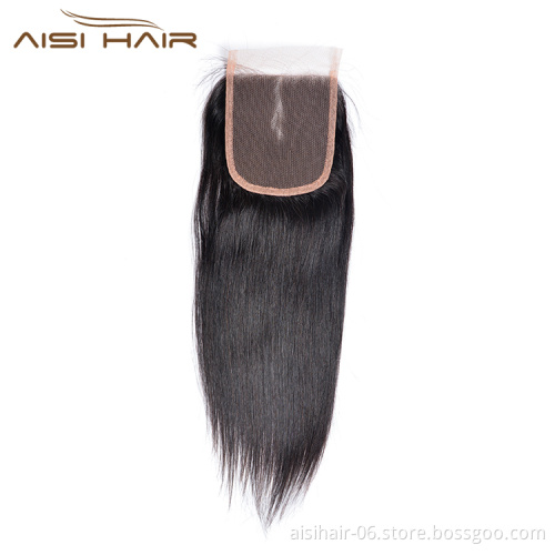 Aisi Hair High Quality 14 Inch Long Silky Straight Wave 4X4 Lace Closure Brazilian Human Hair Extension For Women